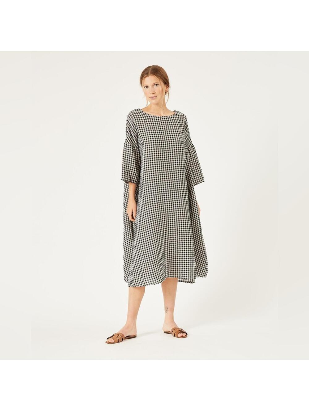 Naif Rafaelle Gingham Noir Linen Midi Dress